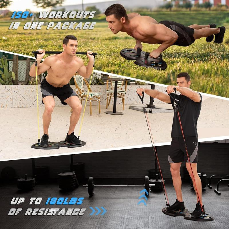 Foldable Home Gym Set Push up Board Resistance Bands Ab Roller Space Saving Workout Gear Apartment Travel Beginner to Pro (19 in 1 Set)