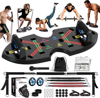 Foldable Home Gym Set Push up Board Resistance Bands Ab Roller Space Saving Workout Gear Apartment Travel Beginner to Pro (19 in 1 Set)