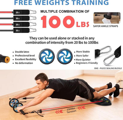 Foldable Home Gym Set Push up Board Resistance Bands Ab Roller Space Saving Workout Gear Apartment Travel Beginner to Pro (19 in 1 Set)